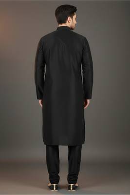 Black embroidered dupion silk kurta set 2
