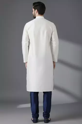 White embroidered dupion silk kurta set