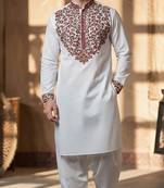 White embroidered cotton kurta set