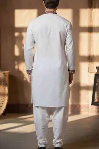 White embroidered cotton kurta set