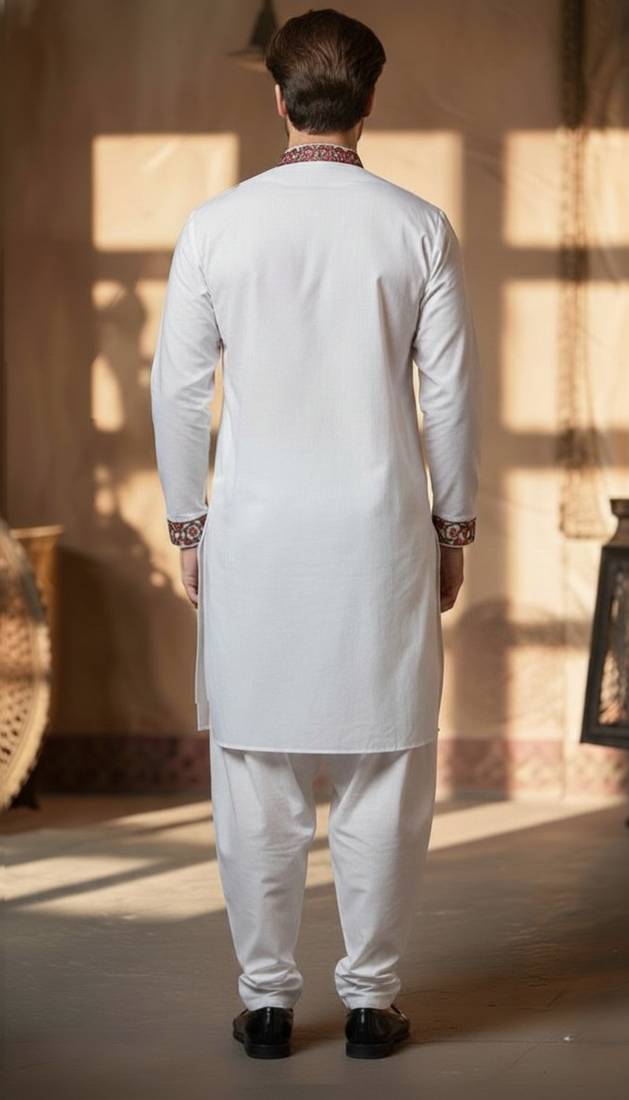 White embroidered cotton kurta set