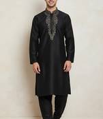 Black embroidered cotton kurta set