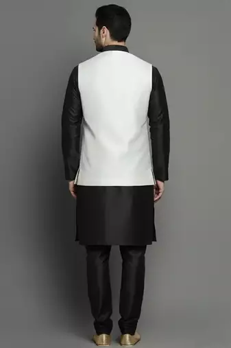 White-black dupion silk kurta set