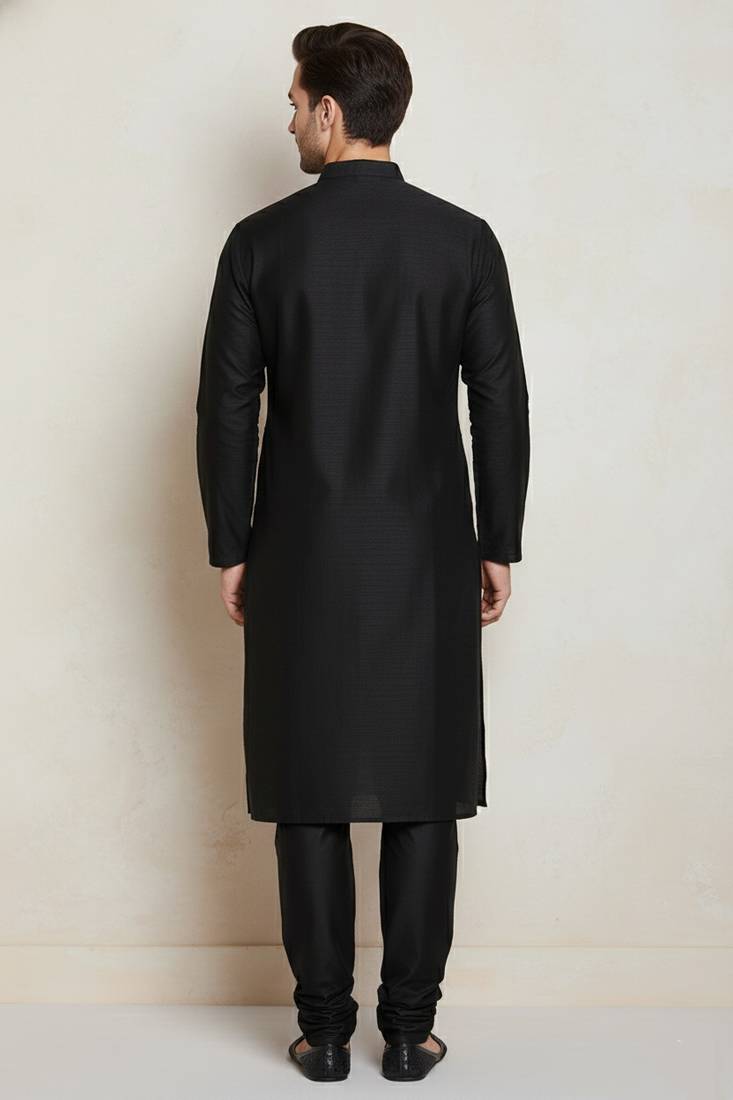 Black embroidered cotton kurta set