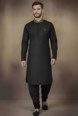 Black embroidered cotton kurta set 1