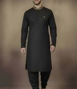 Black embroidered cotton kurta set