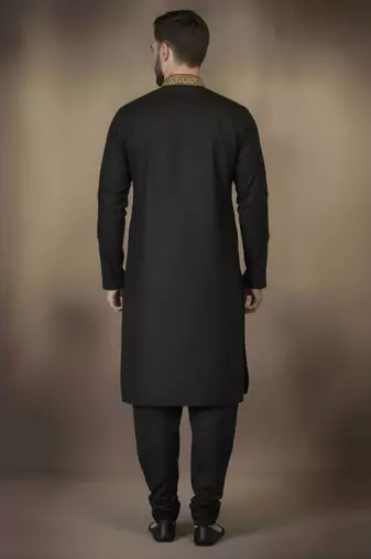 Black embroidered cotton kurta set