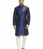 Navy embroidered dupion silk kurta set