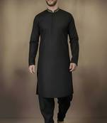 Black embroidered cotton kurta set