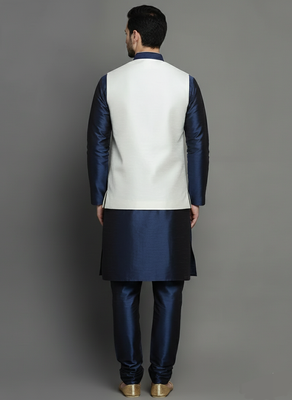 White-navy dupion silk kurta set 2