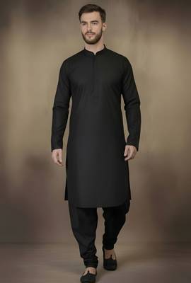 Black embroidered cotton kurta set 1