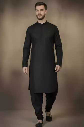 Black embroidered cotton kurta set