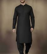 Black embroidered cotton kurta set
