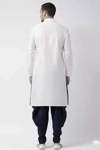 White embroidered dupion silk kurta set