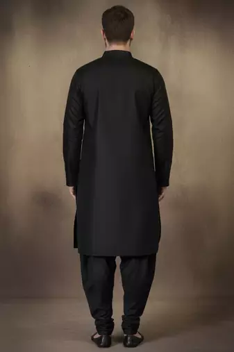 Black embroidered cotton kurta set