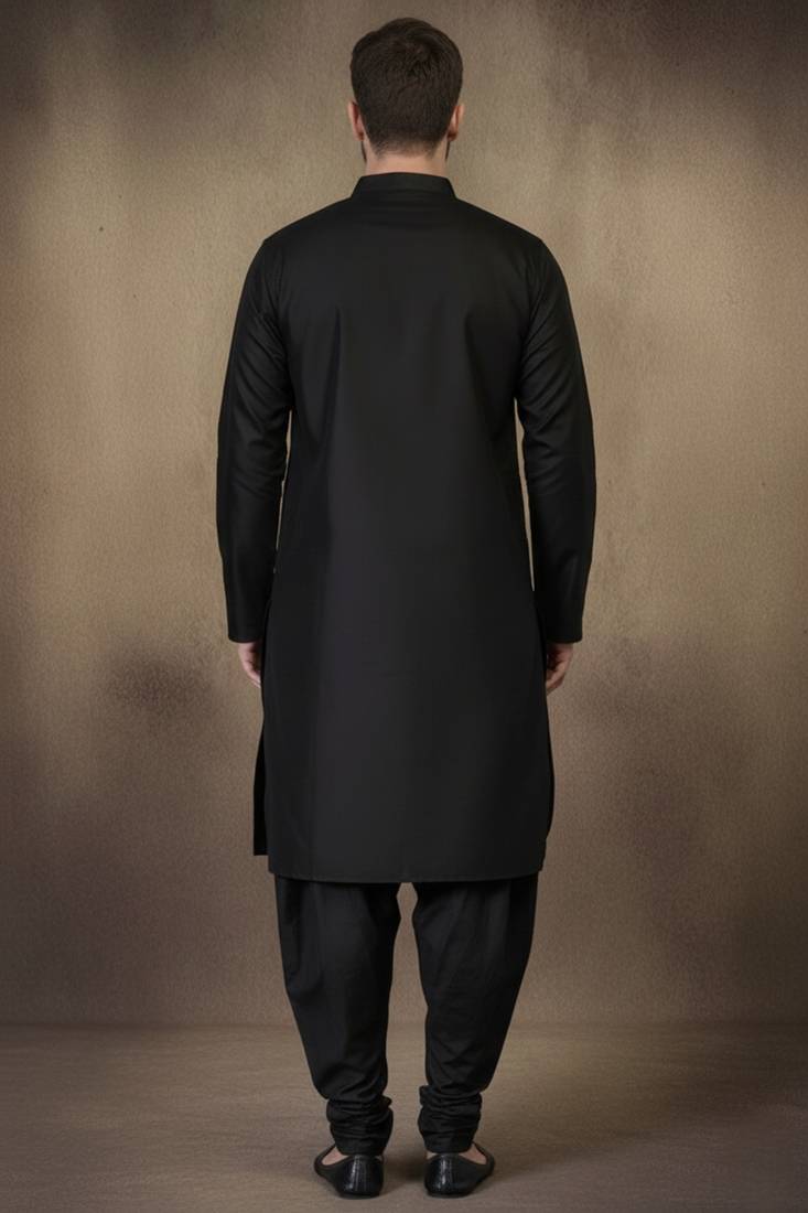 Black embroidered cotton kurta set