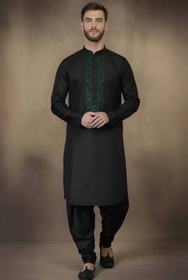 Black embroidered cotton kurta set 1