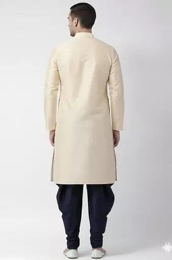 Light golden embroidered dupion silk kurta set