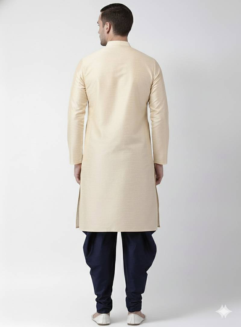 Light golden embroidered dupion silk kurta set