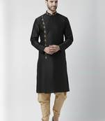 Black embroidered dupion silk kurta set