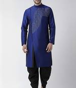 Royal blue embroidered dupion silk kurta set