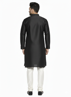 Black embroidered dupion silk kurta set 2
