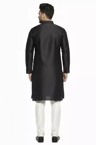Black embroidered dupion silk kurta set