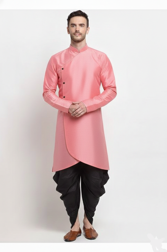 Peach dupion silk kurta set