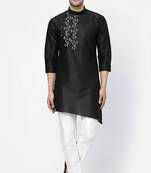Black embroidered dupion silk kurta set