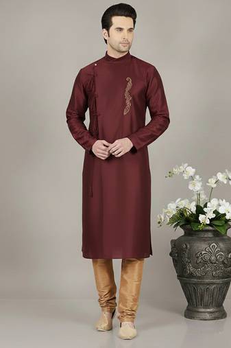 Maroon embroidered dupion silk kurta set
