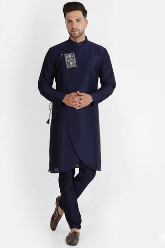 Navy embroidered dupion silk kurta set