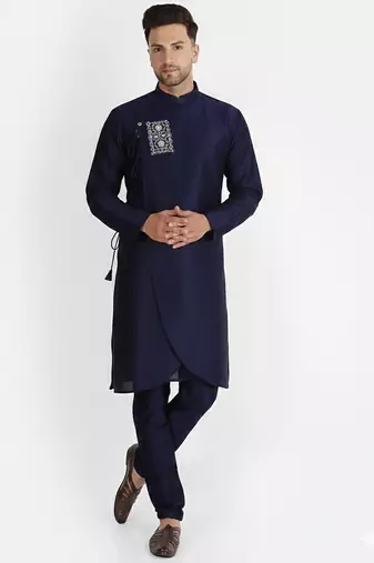 Navy embroidered dupion silk kurta set