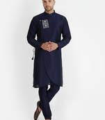 Navy embroidered dupion silk kurta set