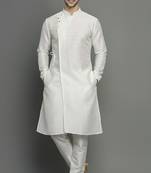 White embroidered dupion silk kurta set