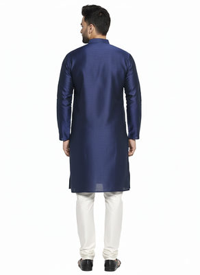 Navy embroidered dupion silk kurta set 2