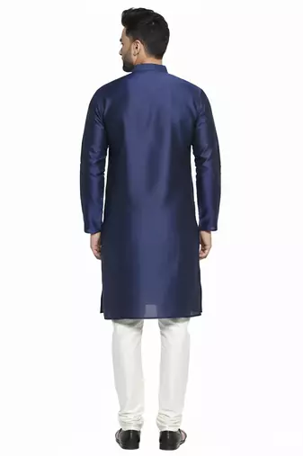 Navy embroidered dupion silk kurta set