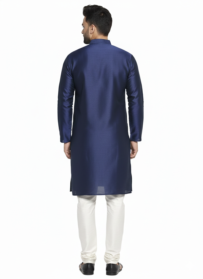 Navy embroidered dupion silk kurta set