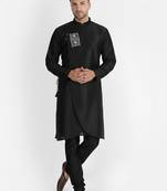 Black embroidered dupion silk kurta set