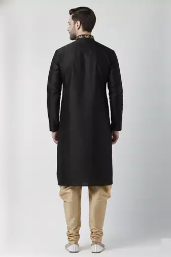 Black embroidered dupion silk kurta set