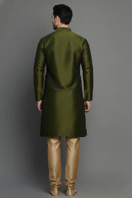 Mehandi embroidered dupion silk kurta set 2