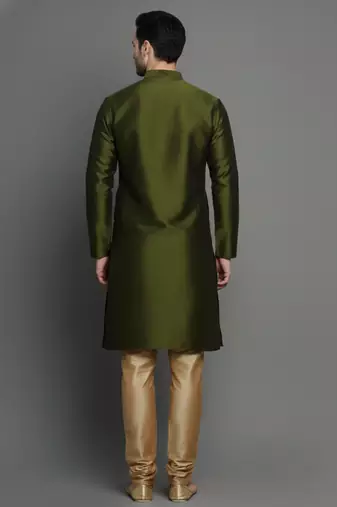 Mehandi embroidered dupion silk kurta set