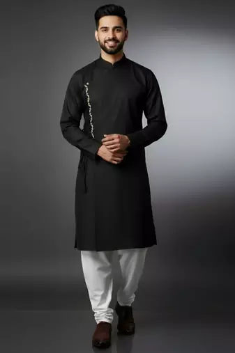 Black embroidered cotton kurta set