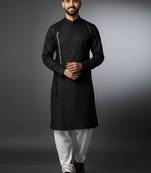 Black embroidered cotton kurta set