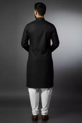 Black embroidered cotton kurta set