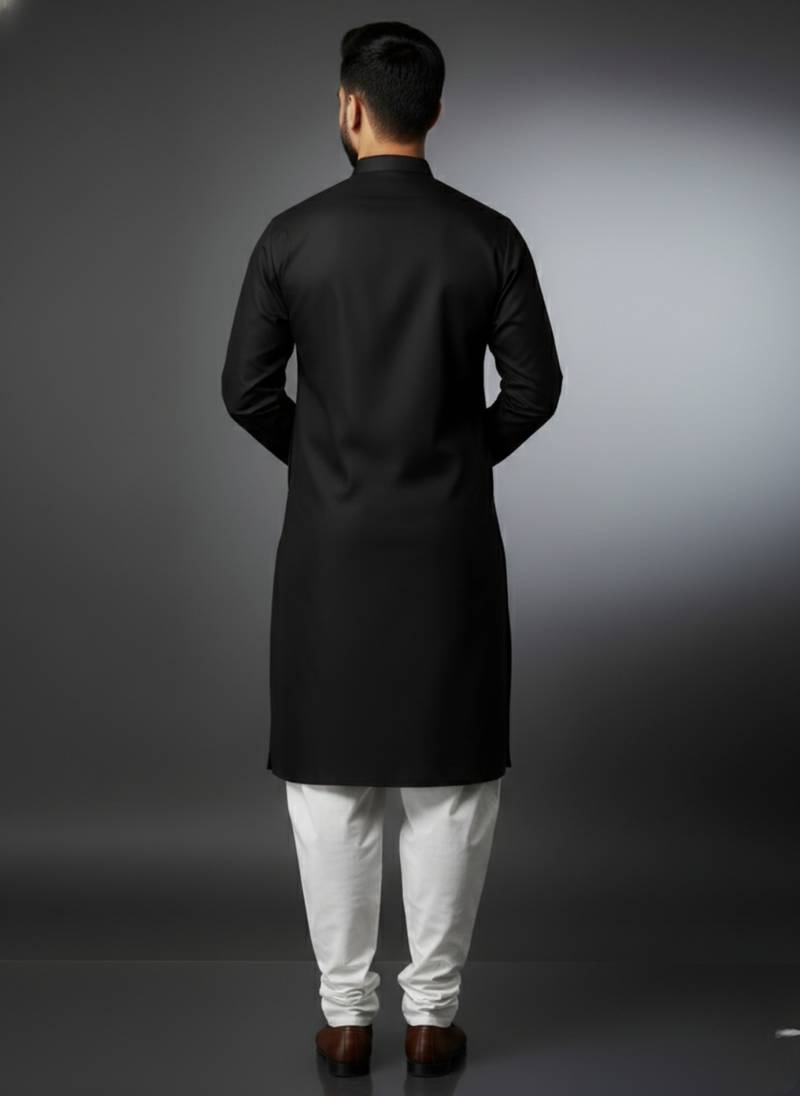 Black embroidered cotton kurta set
