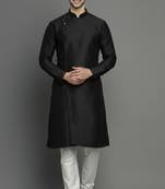 Black embroidered dupion silk kurta set