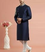 Navy embroidered dupion silk kurta set