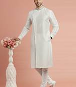 White embroidered dupion silk kurta set