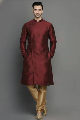 Maroon embroidered dupion silk kurta set 1