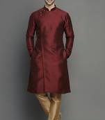 Maroon embroidered dupion silk kurta set